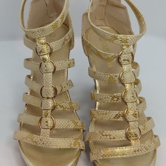 Gold Snakeskin Wedge Sandals - Picture 3 of 3